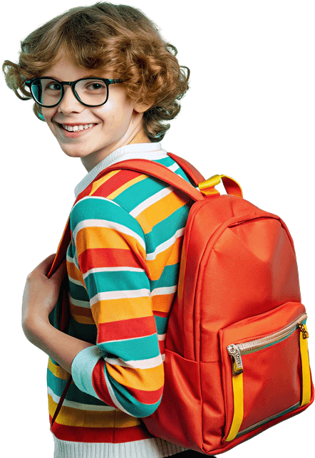 Smiling Child Wearing Glasses And A Backpack