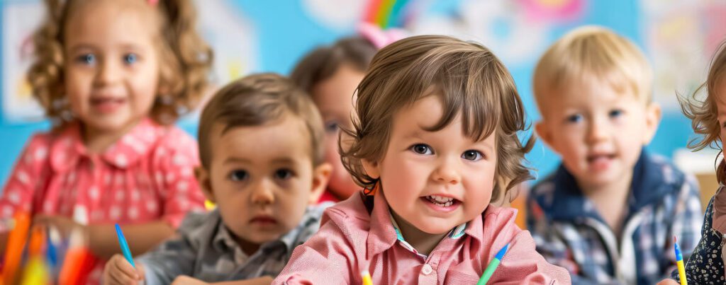 Group Of Young Children Seated Together In A Classroom